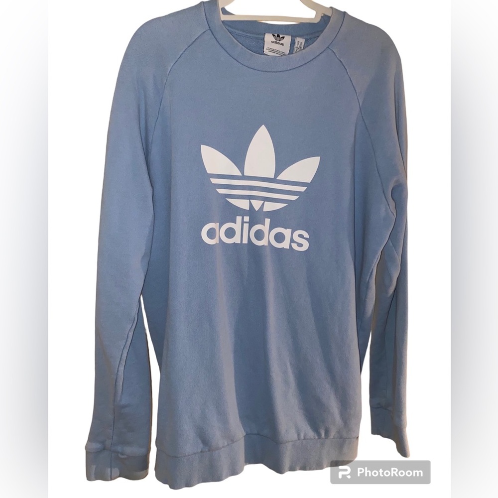 Adidas Ash Blue Crew Neck Sweatshirt Trefoil Logo Crew Size Large